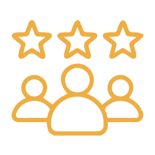 Three star rating above group of five stylized human figures